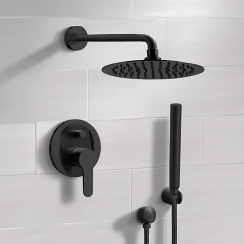 Matte Black Shower System With Rain Shower Head and Hand Shower